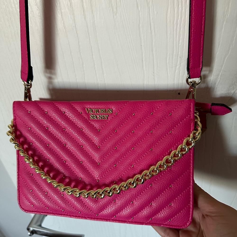 Victoria's Secret Hot Pink Crossbody Bag with Gold Chain
